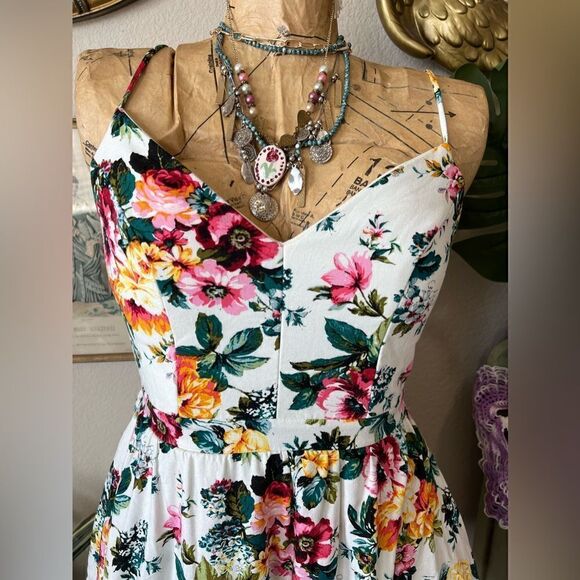 Emerald Sundae Pink Maroon Yellow Linen Blend Fit & Flare Dress Sz 7 Feminine - Picture 3 of 13